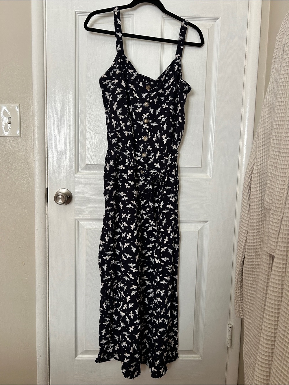 Navy Bee Print button-Front Jumper